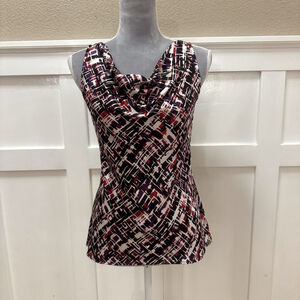 St. John Collection 100%Silk DrapeNeck Top Size:P(S) Graphic Print Sleeveless